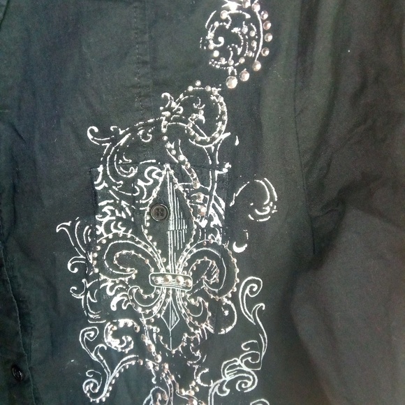 FANG XL Black White Silver Button Down Shirt Top - Picture 3 of 5